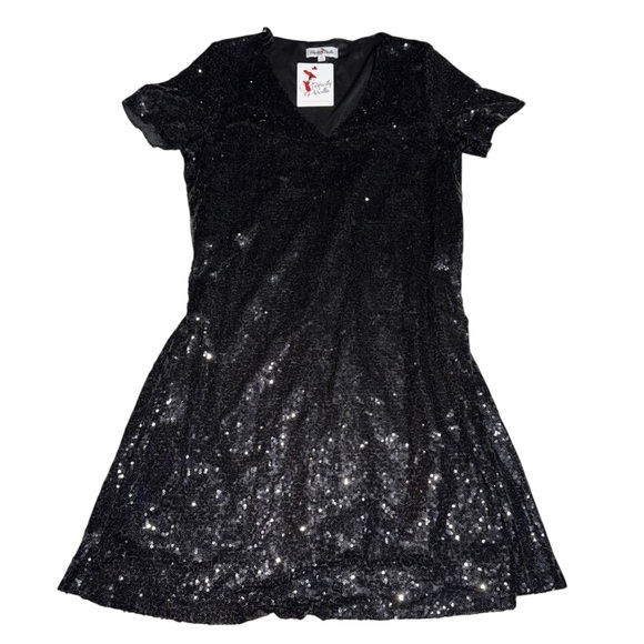 Perfectly Priscilla Black Sequin V-Neck Dress | Size M NWT - Picture 1 of 6